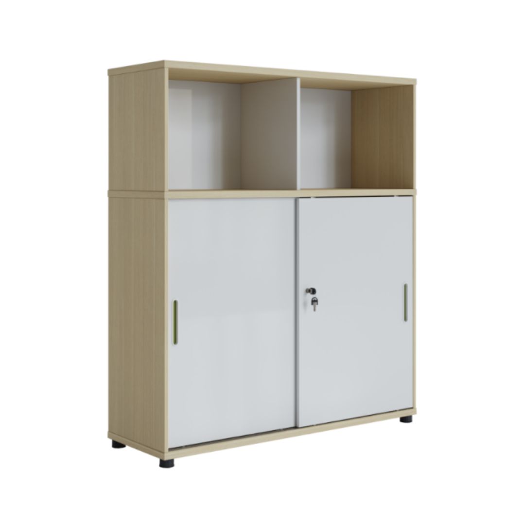 EKO Wood Sliding Cabinet with open shelf
